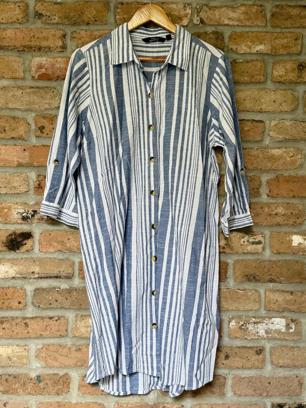 Mlle Gabrielle Bllue White Striped Shirt Dress 1X Resort Vacation Beach